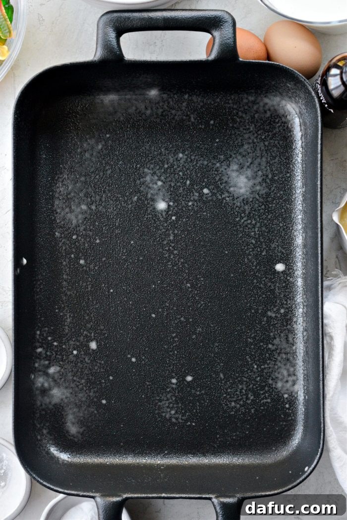 Decadent Chocolate Garden Delight 5 Greasing a 9x13 inch baking pan with nonstick spray
