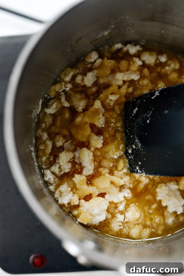 Sugar melting and turning slightly brown