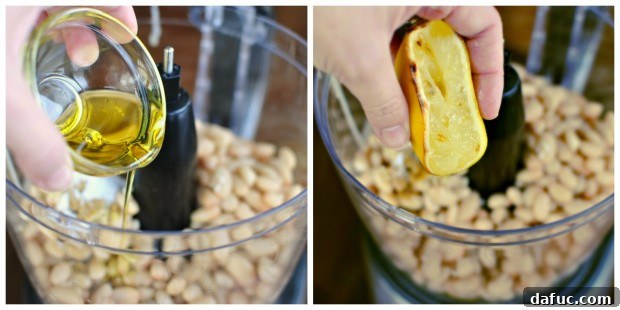 Zesty Roasted Lemon White Bean Dip 4 Olive oil and roasted lemon juice added to food processor