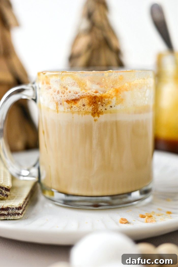 Caramel Brulee Latte 13 Close-up of a sip from the Caramel Brulée Latte