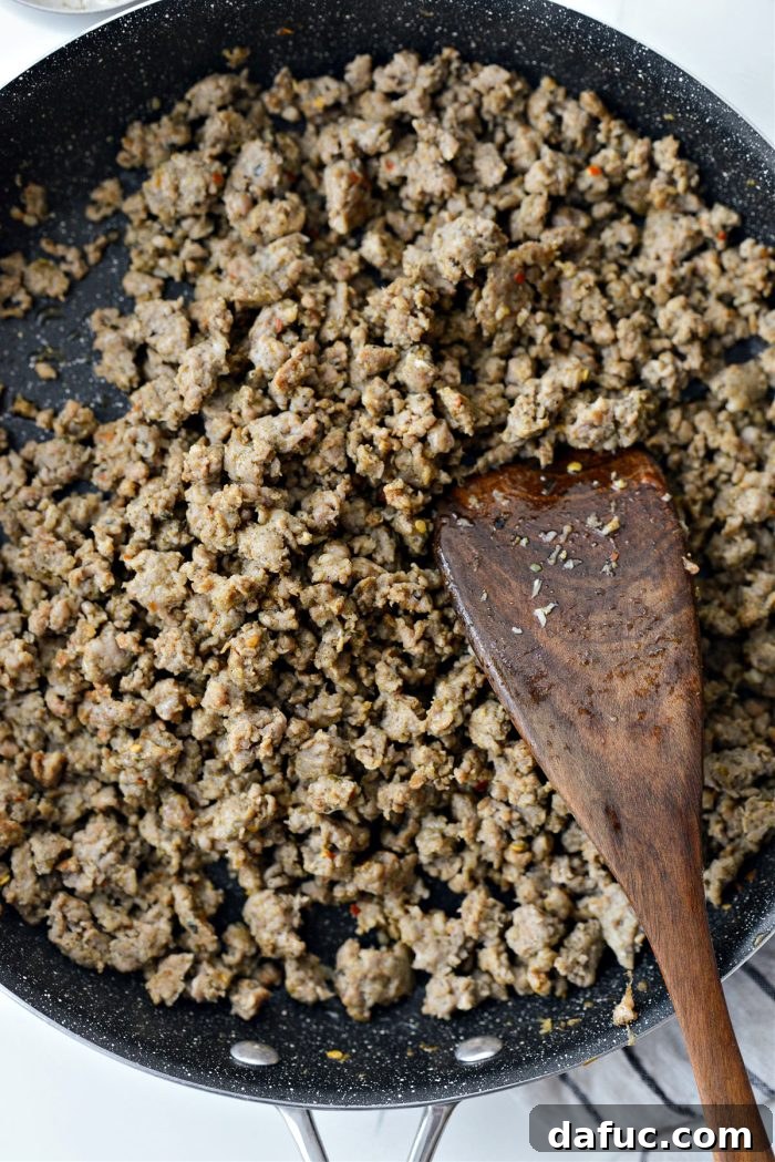 Spicy Farmhouse Breakfast Sausage Gravy 11 cook and crumble until browned