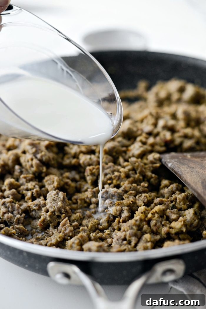 Spicy Farmhouse Breakfast Sausage Gravy 14 pour in half and half