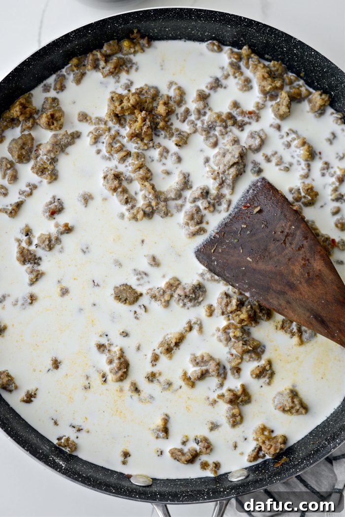 Spicy Farmhouse Breakfast Sausage Gravy 15 bring to a bubble