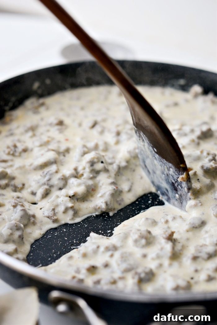 Spicy Farmhouse Breakfast Sausage Gravy 16 stirring until thickened