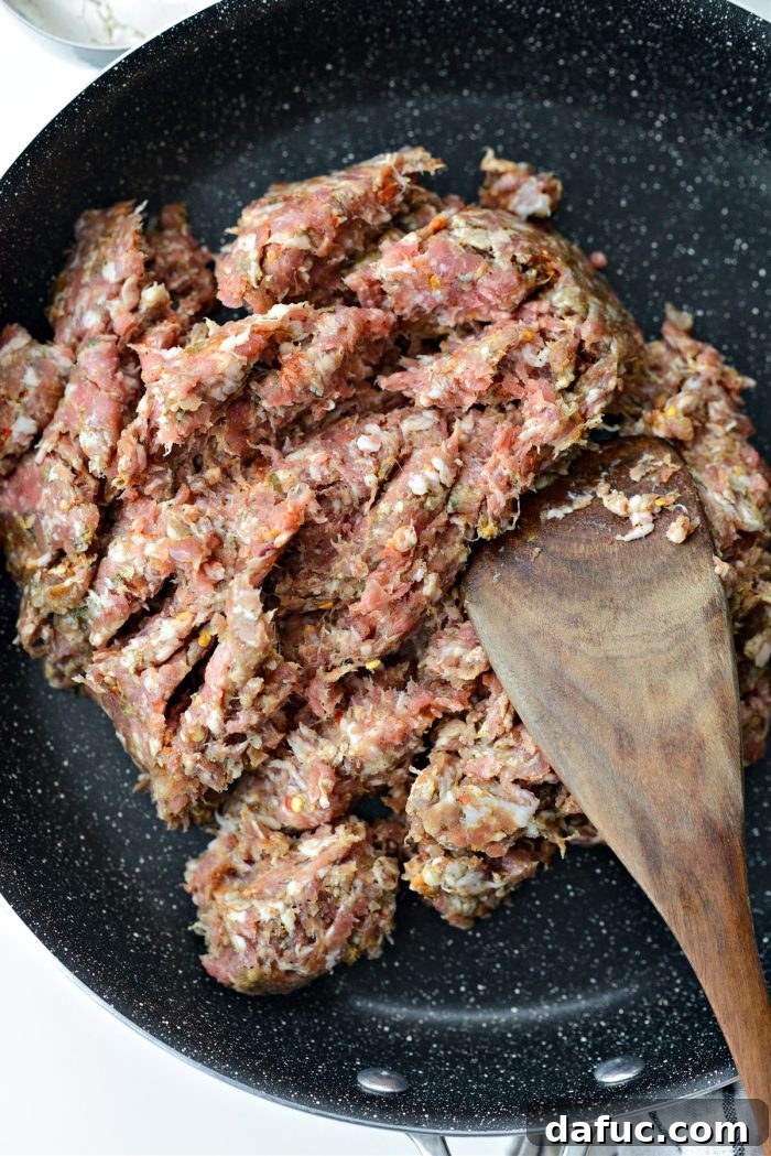 Spicy Farmhouse Breakfast Sausage Gravy 10 add pork breakfast sausage to large skillet
