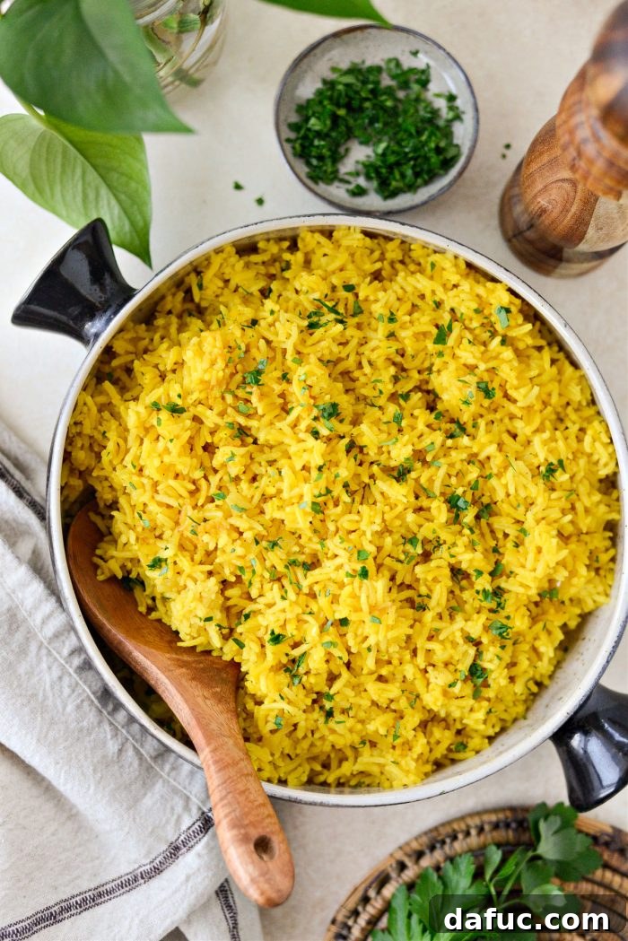 Golden Turmeric Rice 18 Served Turmeric Rice garnished with fresh parsley
