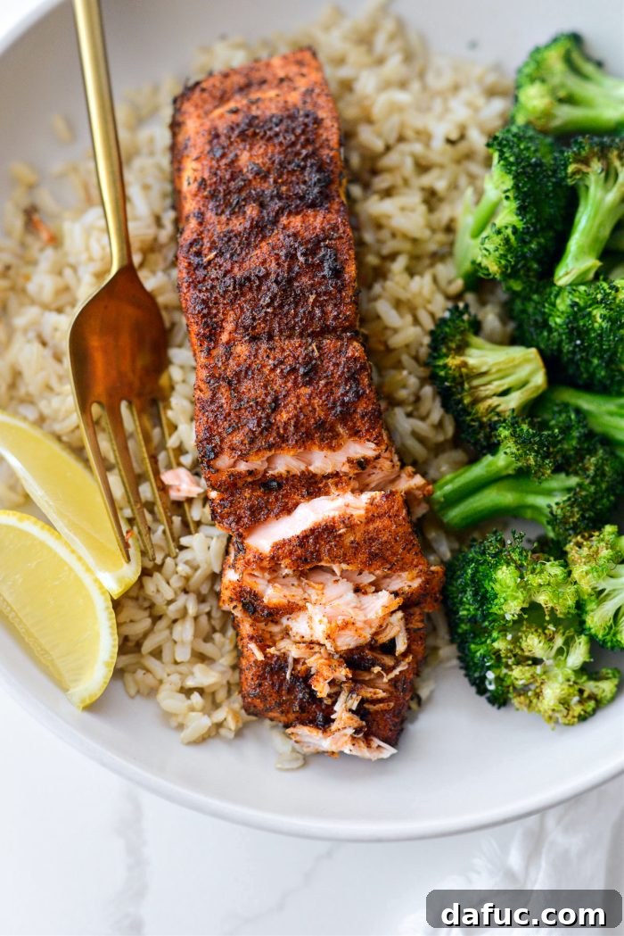 Crispy Air-Fried Blackened Salmon 3 Deliciously seasoned Air Fryer Blackened Salmon fillets ready to be cooked