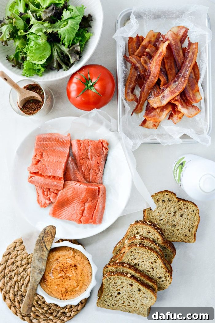 Chipotle-Kissed Salmon BLT 4 Ingredients for making a Smoky Chipotle Salmon BLT