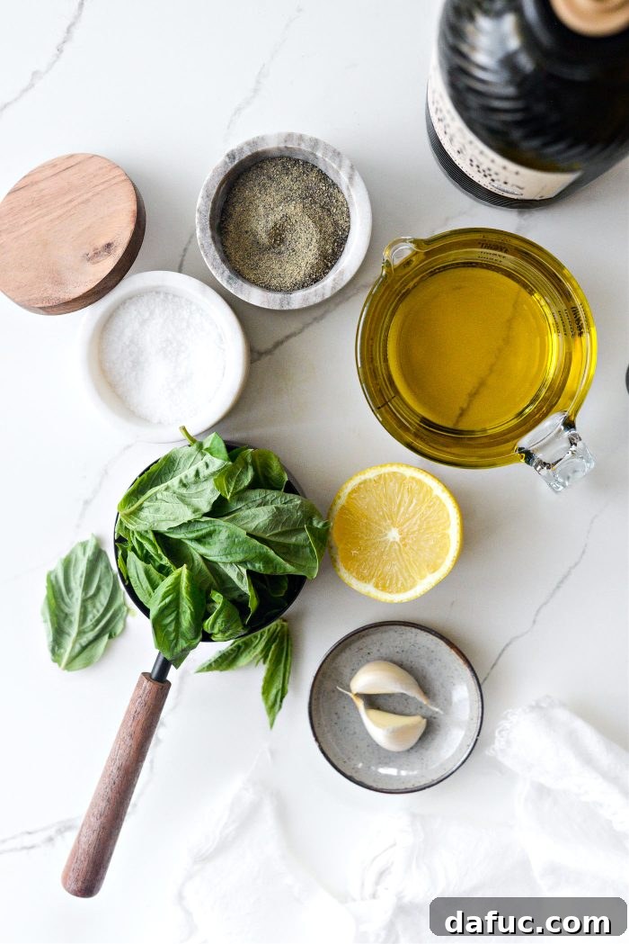 Effortless Fresh Basil Oil 4 Ingredients for Basil Oil on a Counter
