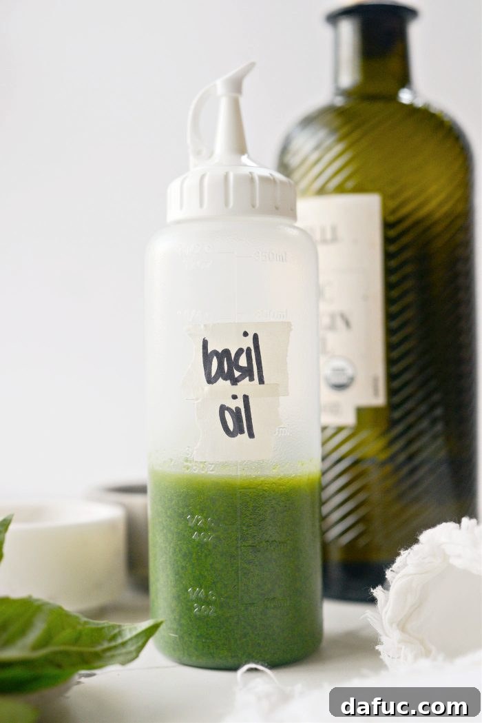 Effortless Fresh Basil Oil 9 Basil Oil Drizzled on a Plate