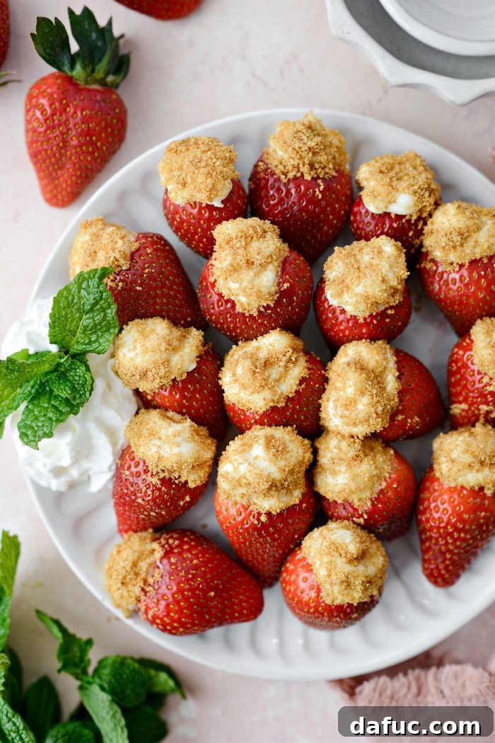 Creamy Strawberry Cheesecake Bites 14 Close-up of an individual Cheesecake Filled Strawberry