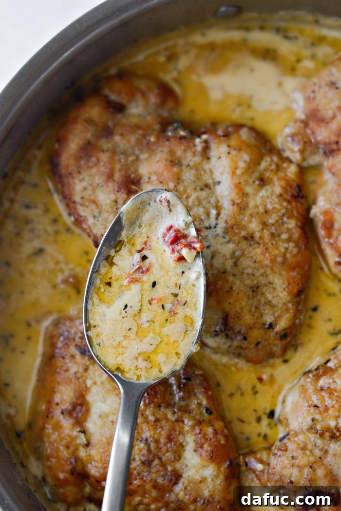 The I Do Chicken 18 Spoon over the creamy sun-dried tomato sauce on Marry Me Chicken before serving