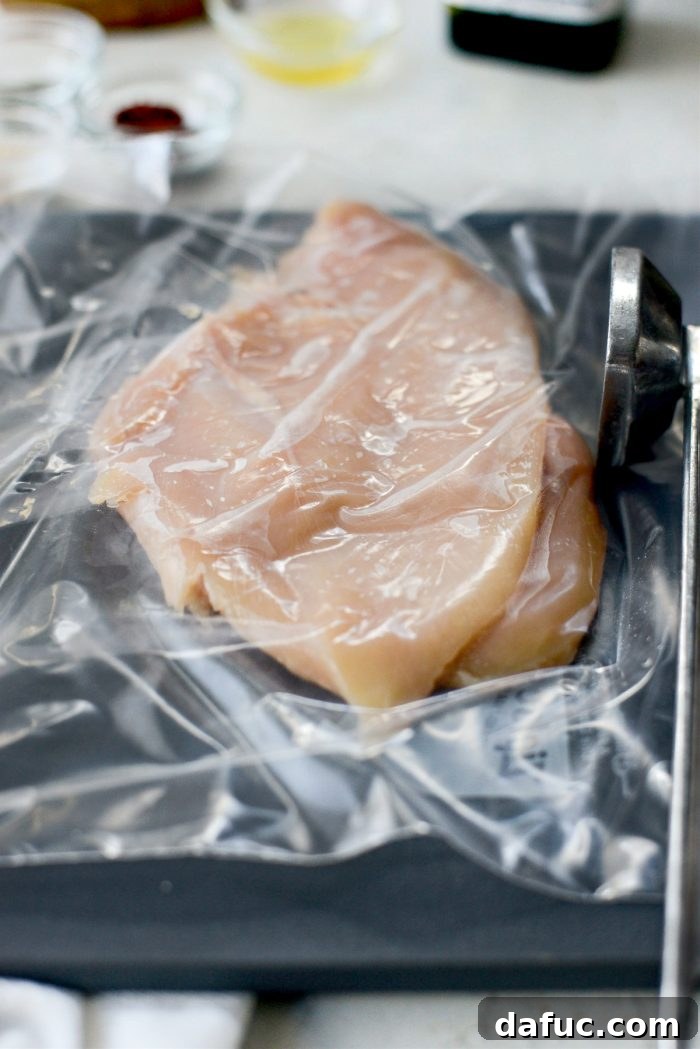 The I Do Chicken 5 Pounding chicken breasts to an even thickness for uniform cooking