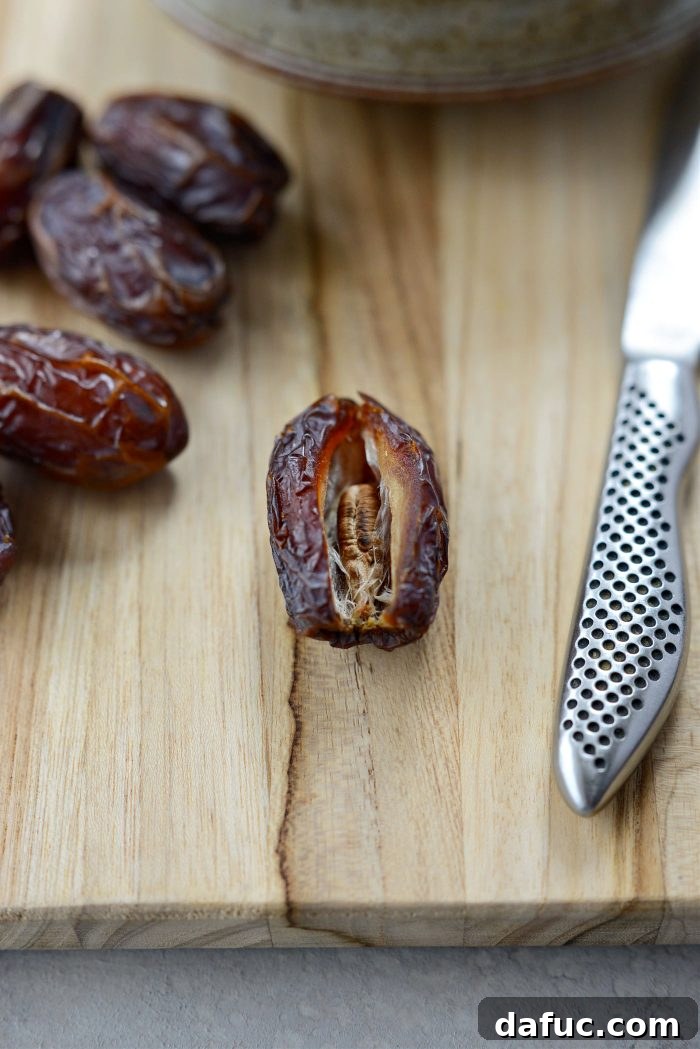 Five-Star Stuffed Dates 4 How to prepare dates: slice and remove pit