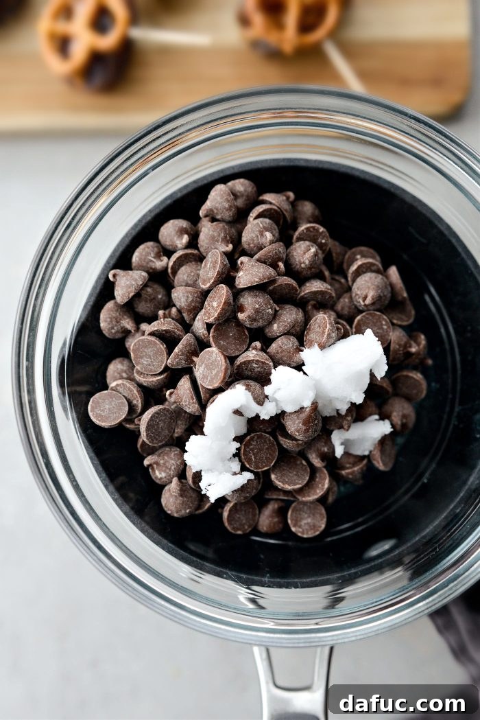 Five-Star Stuffed Dates 8 Chocolate chips and coconut oil in a bowl, ready for melting