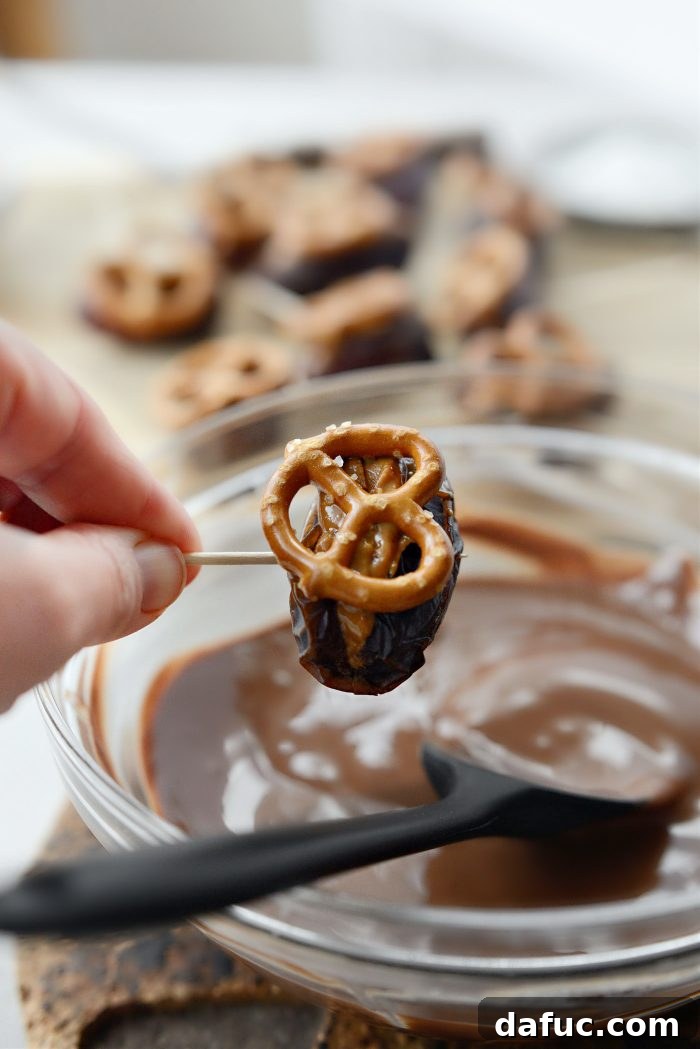 Five-Star Stuffed Dates 10 Dipping the stuffed dates in melted chocolate