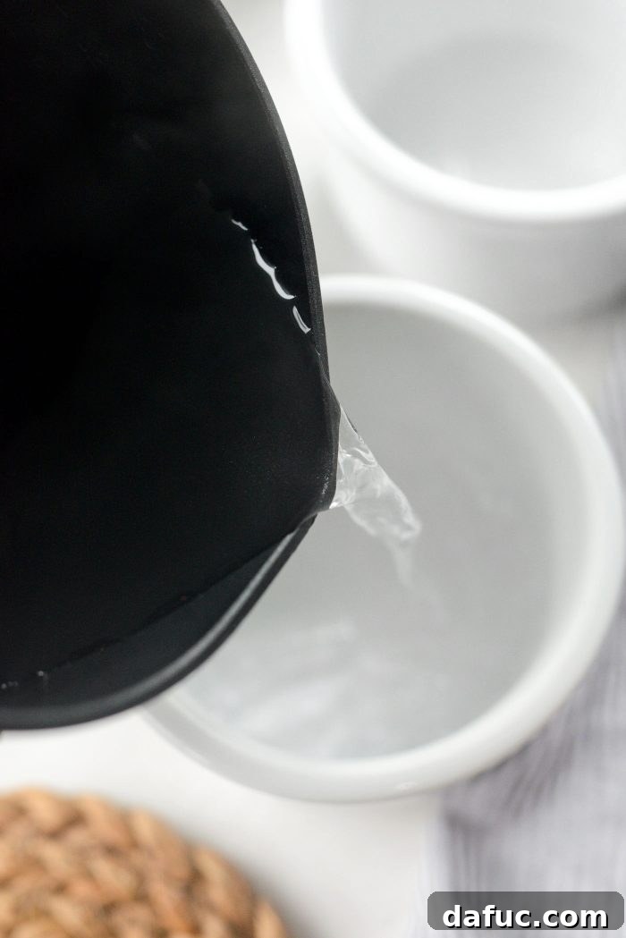 fill one ramekin/bowl with half of the water