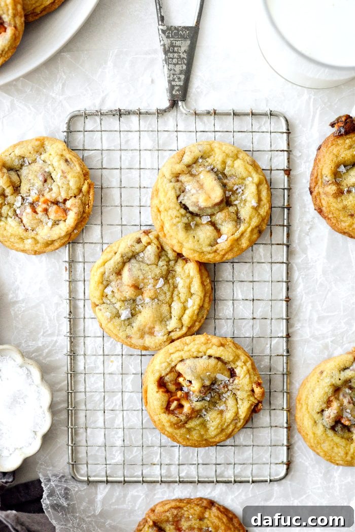 Salty-Sweet Snickers Cookie Bliss 15 Beautifully arranged Salted Snickers Cookies on a plate