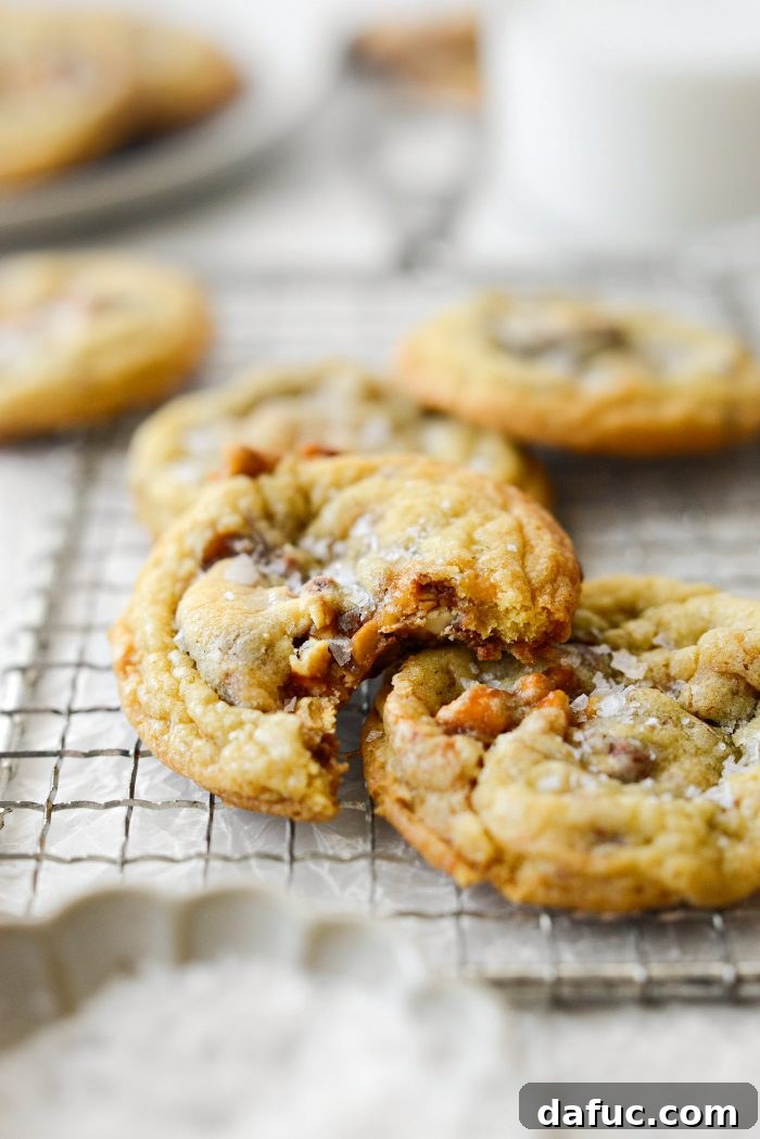 Salty-Sweet Snickers Cookie Bliss 3 Close-up of baked Salted Snickers Cookies on a cooling rack