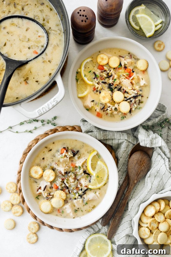 Turkey Lemon Wild Rice Soup - showcasing the rich, comforting broth.