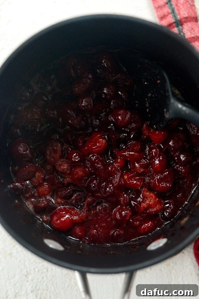 The finished cranberry relish, thick and glistening, in a bowl.