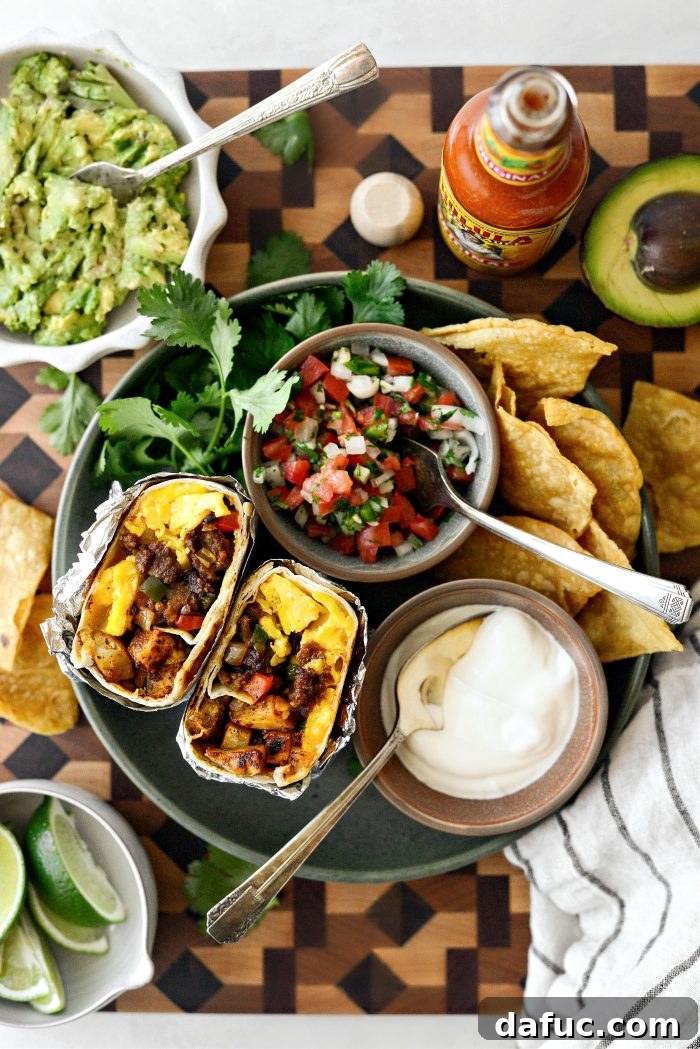 Another view of a delicious Crispy Potato and Chorizo Breakfast Burrito
