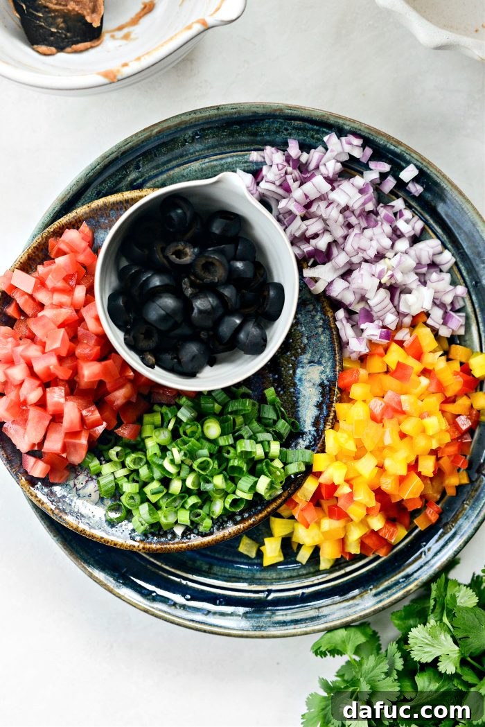 Ultimate Beef and Bean Nachos 5 prepped veggies
