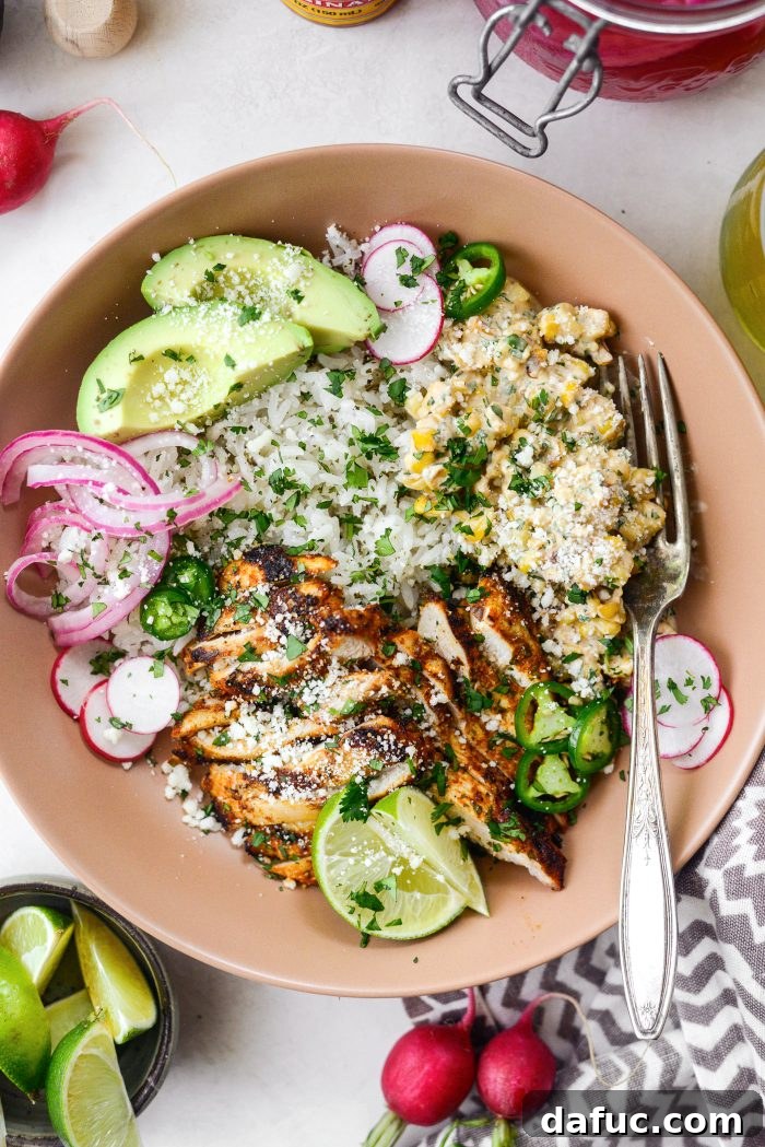 Smoky Chicken Elote Bowls 2 Grilled Chicken Mexican Street Corn Bowls - A vibrant and satisfying meal