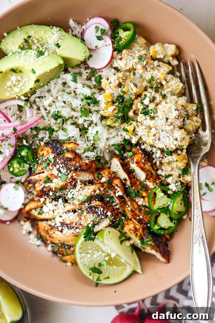 Smoky Chicken Elote Bowls 18 Another view of the completed Grilled Chicken Mexican Street Corn Bowls