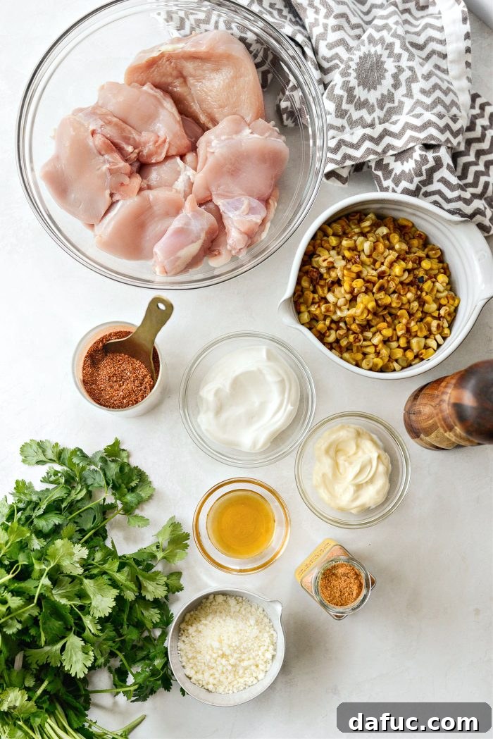 Smoky Chicken Elote Bowls 4 Grilled Chicken Mexican Street Corn Bowls ingredients laid out
