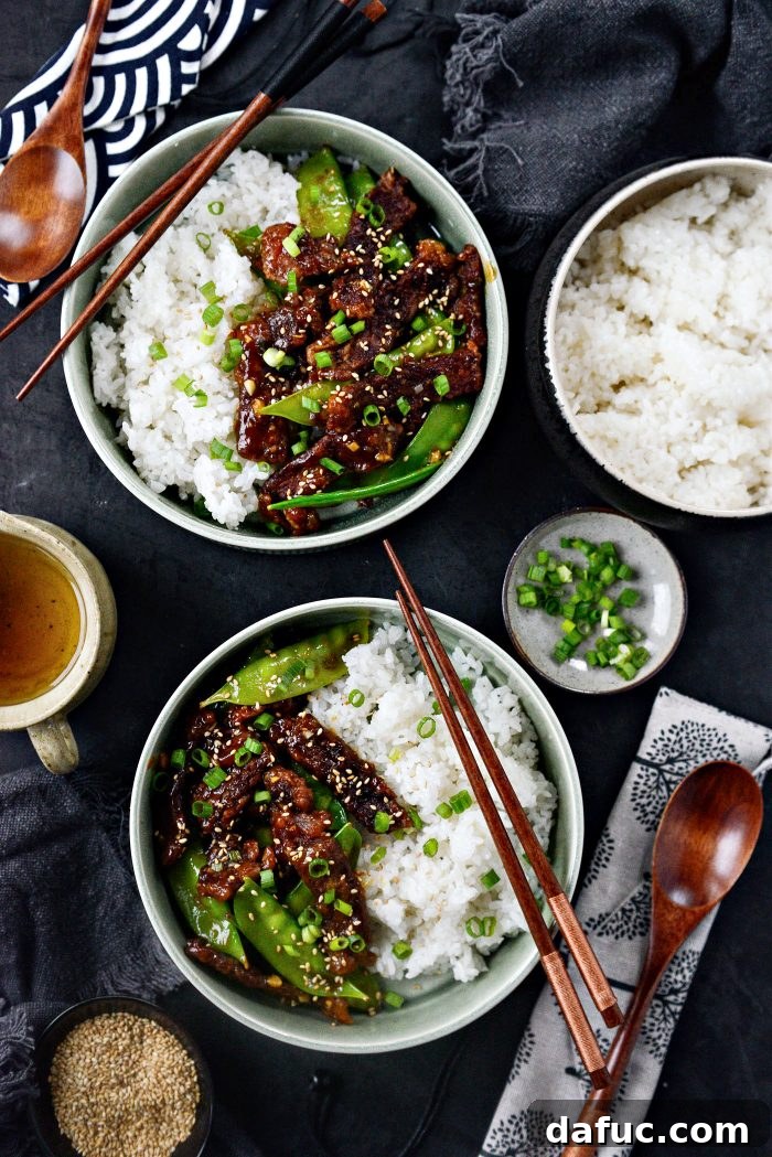 Spicy-Sweet Crispy Beef and Snap Peas 23 Crispy Honey Sriracha Beef with Snow Peas, beautifully plated and ready for either serving or storing as leftovers.
