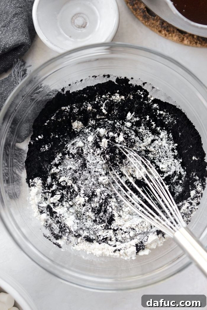 whisk flour, black cocoa and salt