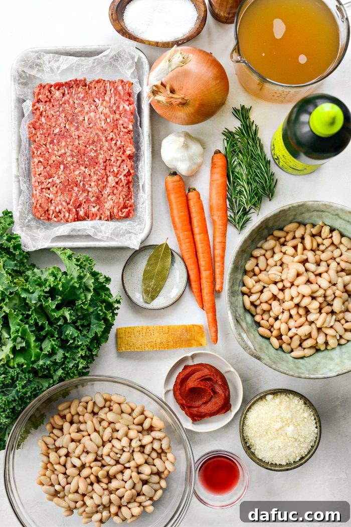 Ingredients for Italian Sausage White Bean Soup with Kale