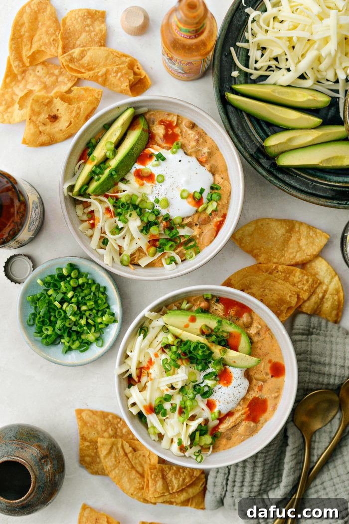 Finished Slow Cooker Buffalo Chicken Chili in a bowl