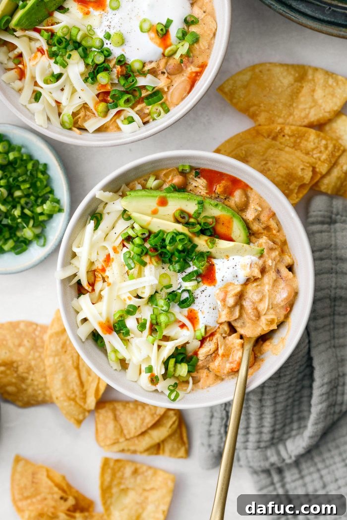 Slow Cooker Buffalo Chicken Chili in a rustic setting