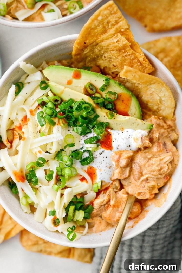 Close-up of Slow Cooker Buffalo Chicken Chili