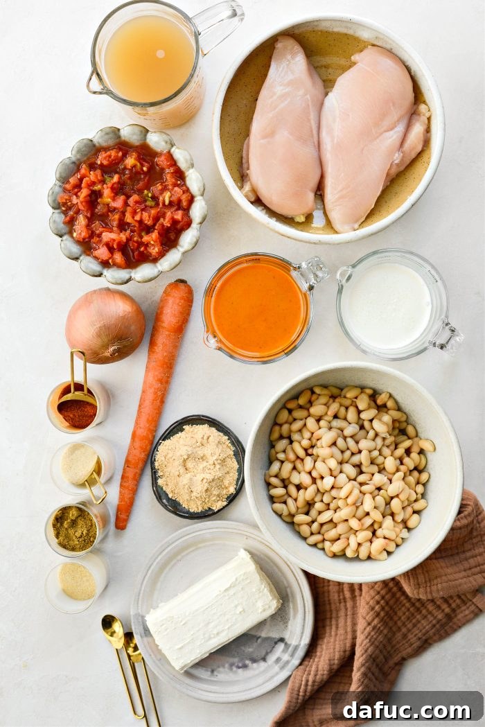Ingredients laid out for Slow Cooker Buffalo Chicken Chili