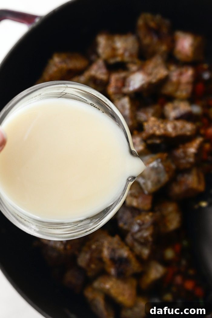 pour in broth