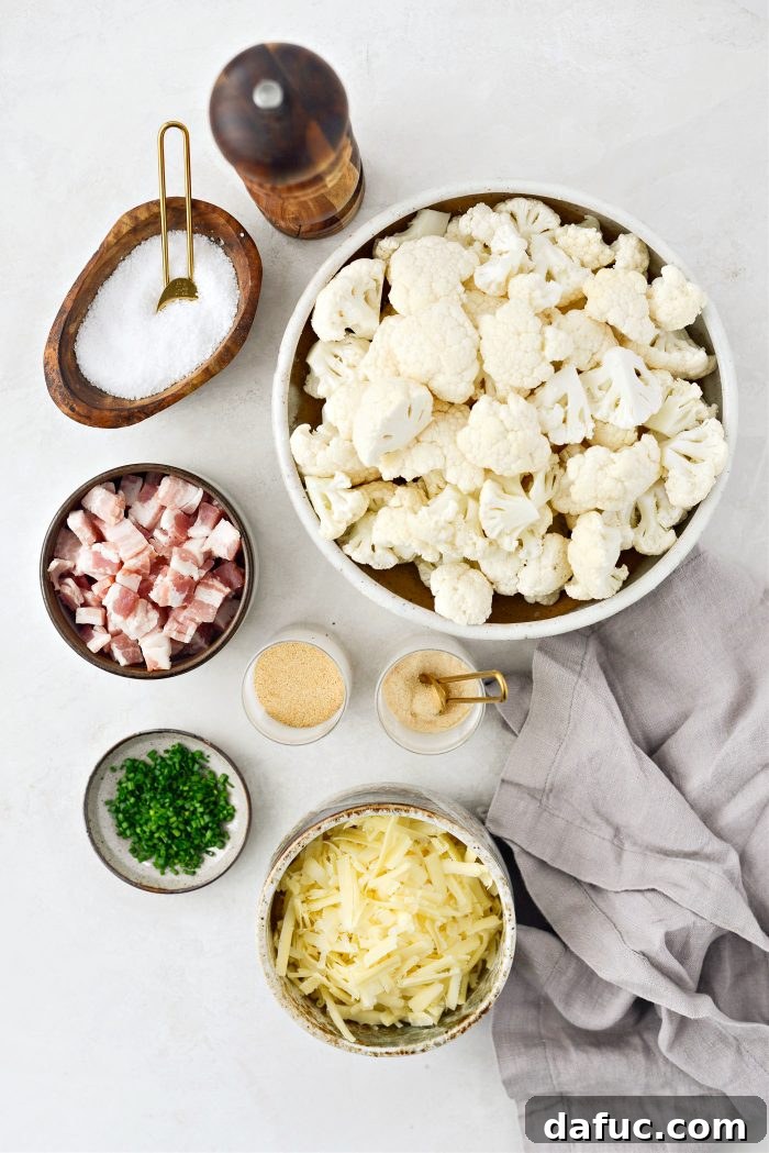 Crispy Bacon & Cheddar Roasted Cauliflower 4 Ingredients for Roasted Cheddar Cauliflower with Bacon recipe