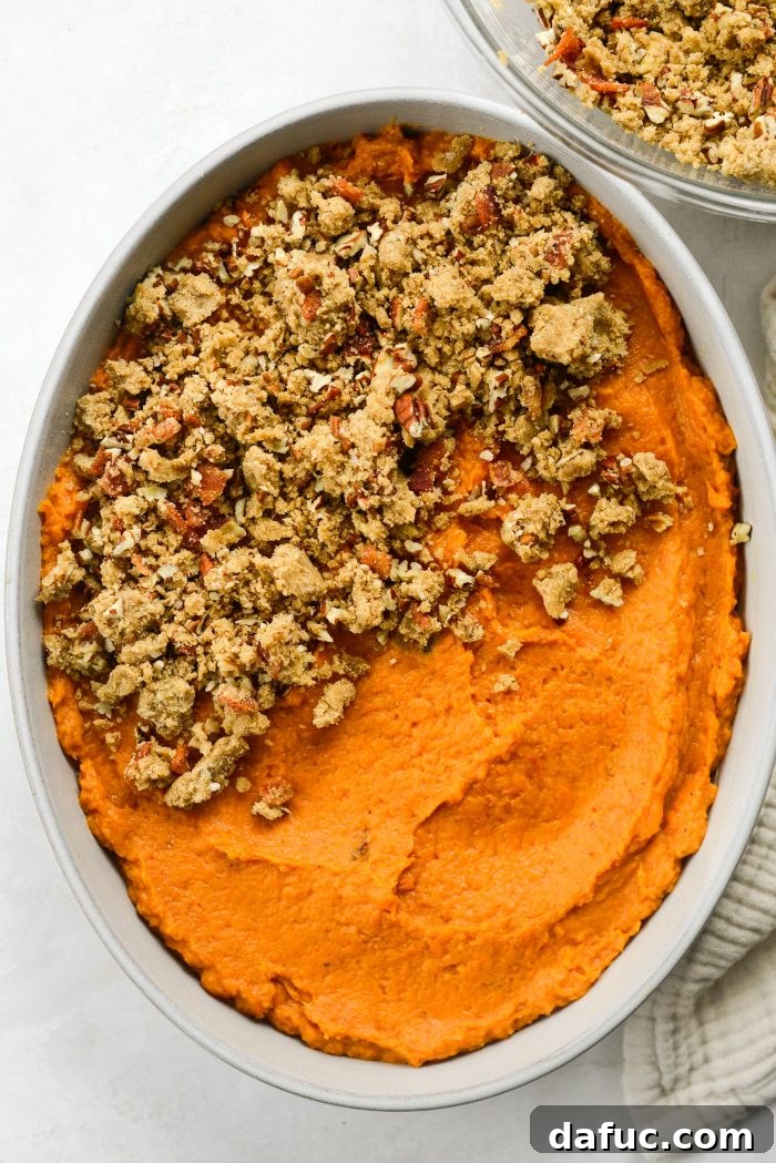 Topping sweet potato casserole with chilled crumb mixture