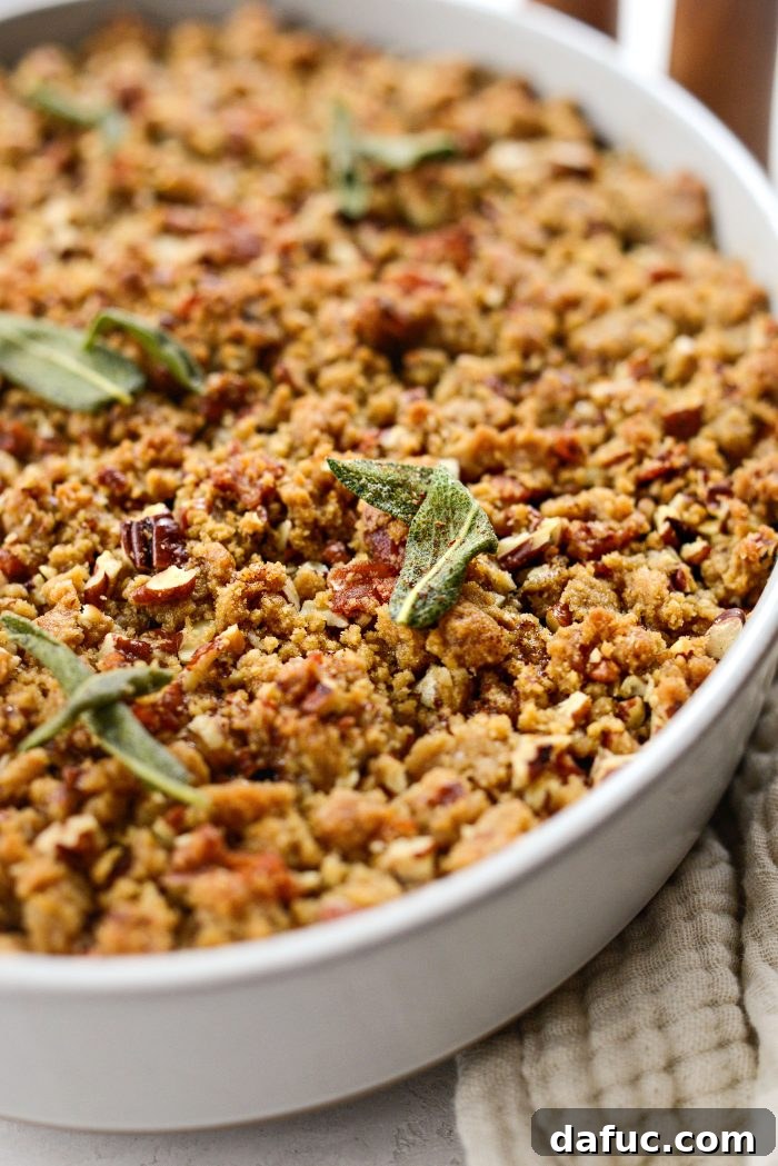 Maple Bourbon Bacon Sweet Potato Casserole, ready to be served