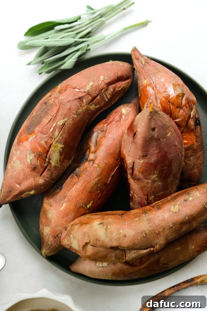 Roasted sweet potatoes for creamy mash base