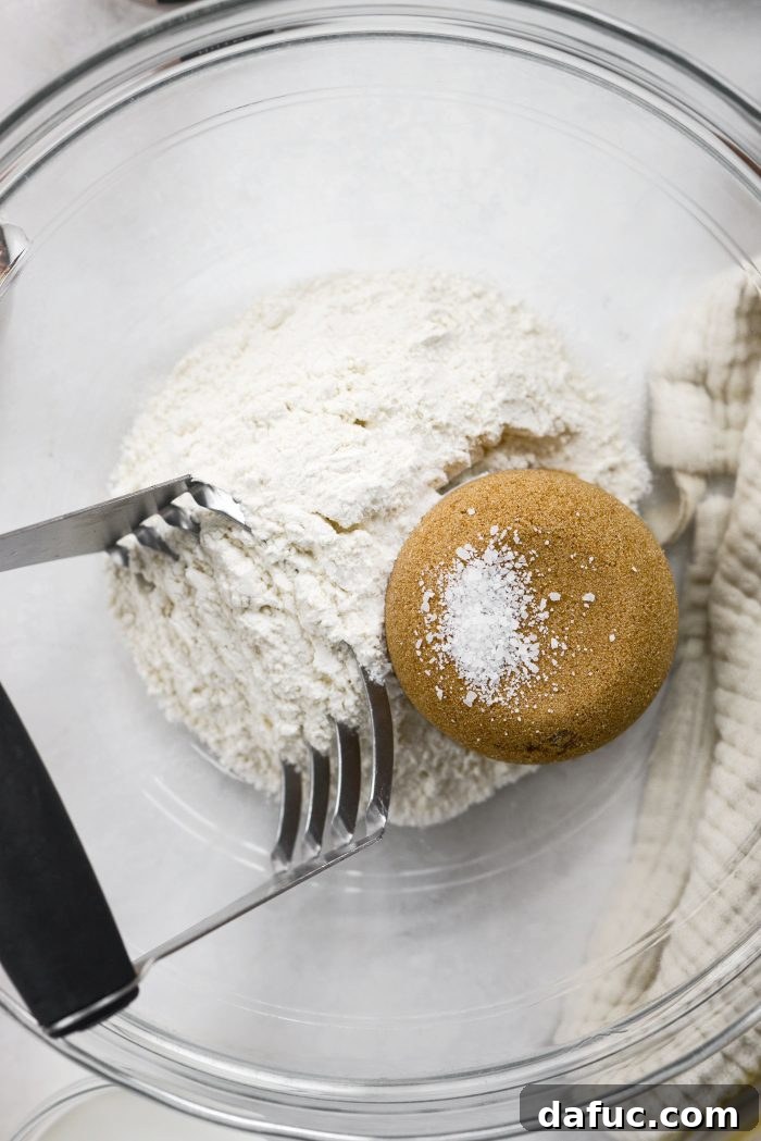 Flour, brown sugar, and salt combined in a bowl for streusel