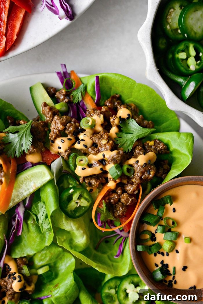 Spicy Sriracha Steak Lettuce Cups 14 Finished Spicy Sriracha Lettuce Wraps ready to be eaten