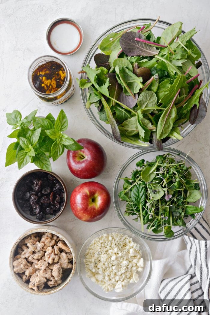 ingredients for Apple Cherry and Candied Walnut Salad