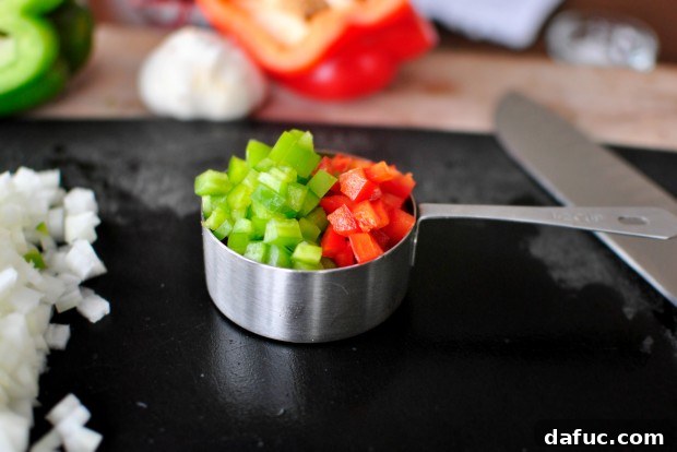 Diced green and red bell peppers