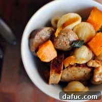 Final dish of Roasted Butternut Squash, Sausage and Orecchiette Pasta