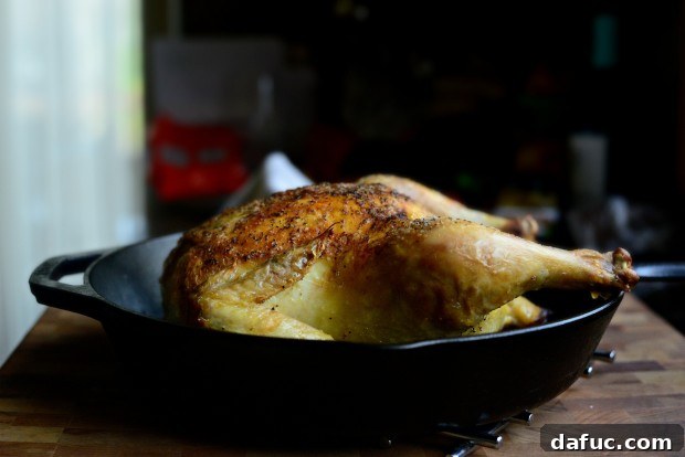Effortless Roast Chicken 3 A perfectly roasted whole chicken with golden crispy skin, taken out of the oven