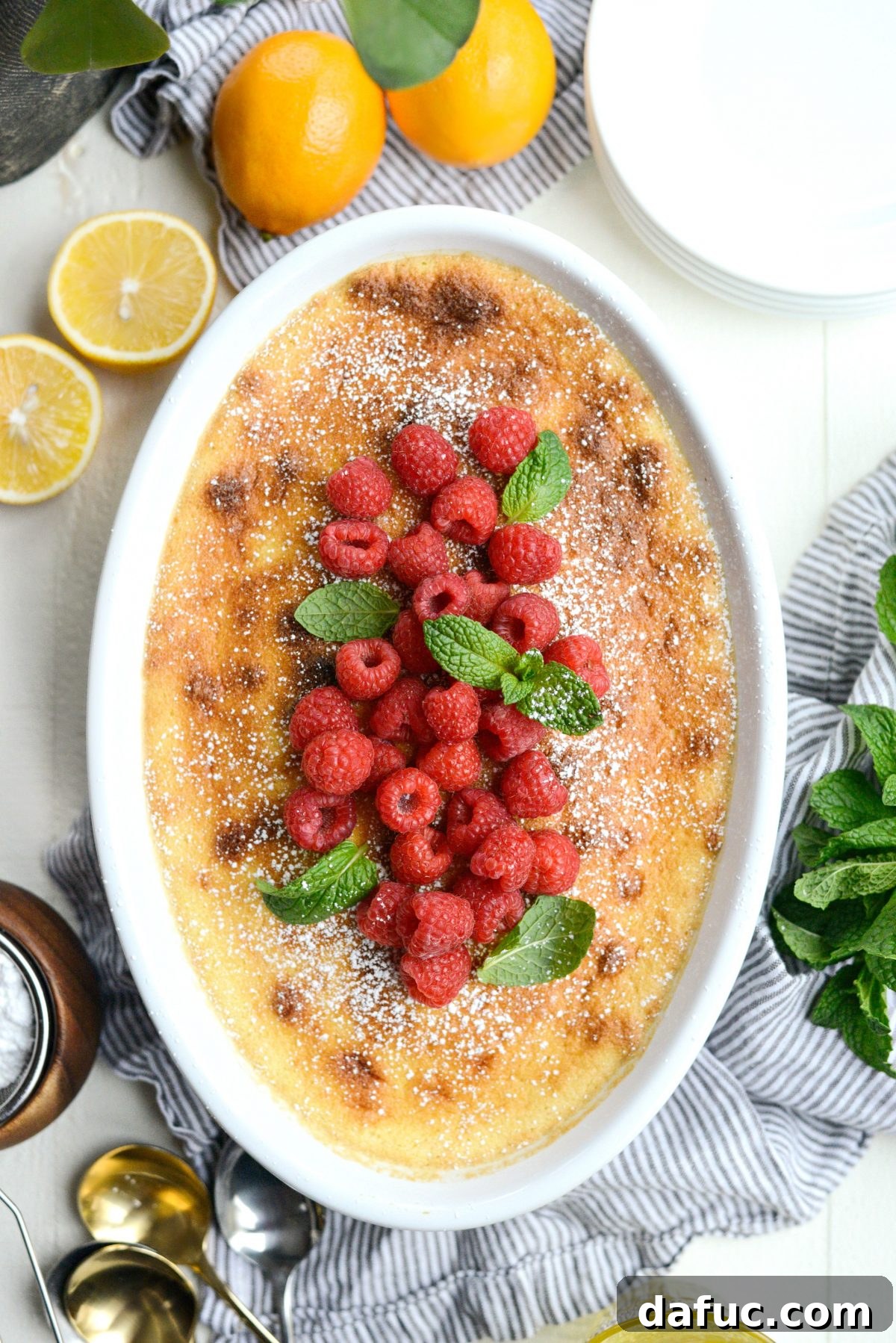 Meyer Lemon Pudding Cake, whole cake view