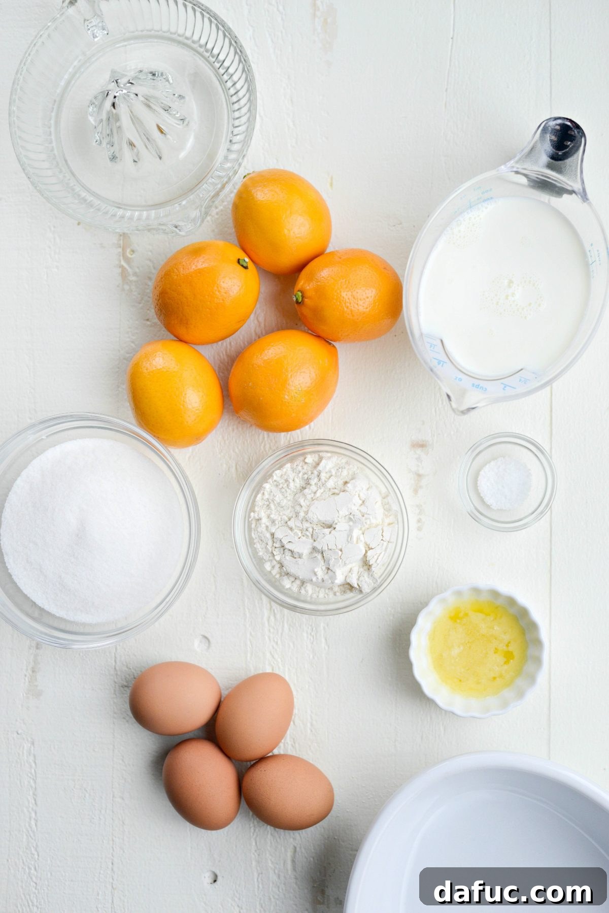 Ingredients laid out for Meyer Lemon Pudding Cake